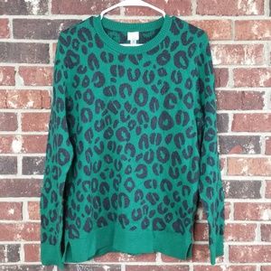 A New Day Green Animal Print Pullover Sweater